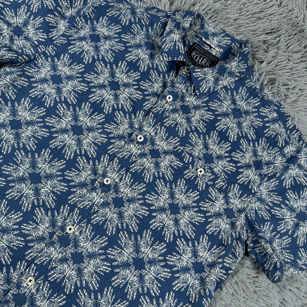 Roark Revival Shirt Medium Blue Button Up Hand All Over Print Resort Beach Mens